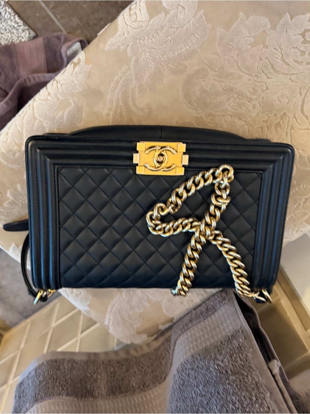 Black Quilted Shoulder Bag with Gold Hardware - Picture 7 of 7